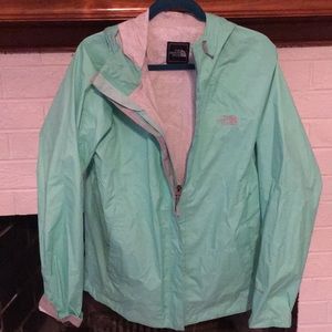 Mint green North Face rain jacket